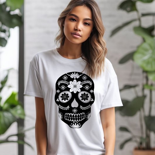 Crâne à sucre mexicain 2 T-shirt noir et blanc
