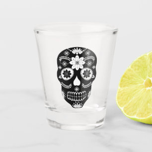 Crâne à sucre mexicain 2 Verre noir et blanc