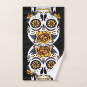 Crâne à sucre rose jaune sur noir (Serviette à main)