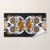 Crâne à sucre rose jaune sur noir (Serviette à main)