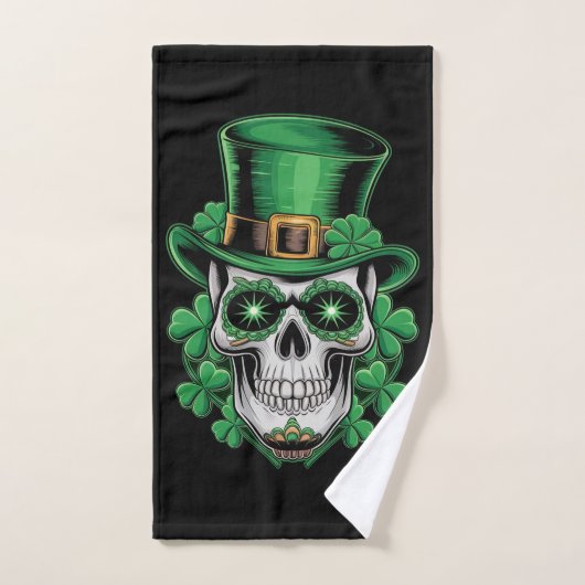 Crâne à sucre St Patrick Day Shamrock chanceux (Serviette à main)