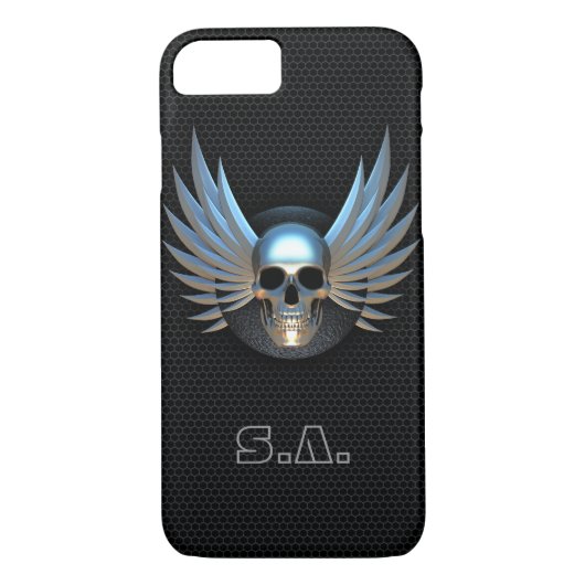 Crâne ailé bleu iPhone 7 Coque (Dos)