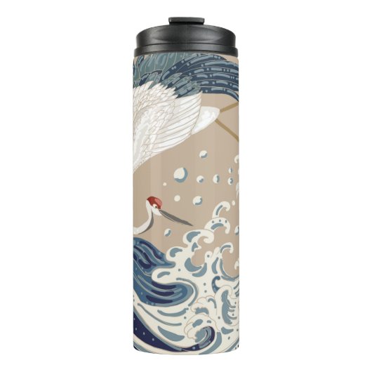 Crane and Japanese wave illustration. Traditional  Thermosbeker (Voorkant)
