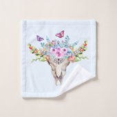Crâne animal Boho avec papillons et fleurs (Gant de toilette)