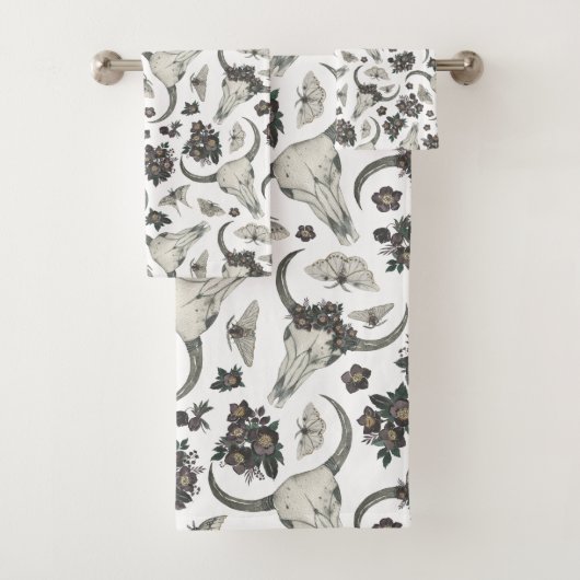 Crâne animal gothique avec fleurs Motif (En situation)