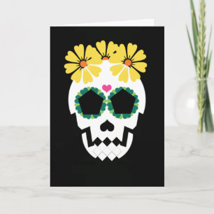 Crâne aux fleurs jaunes Carte de voeux