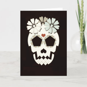 Crâne avec Fleurs Sepia Carte de voeux