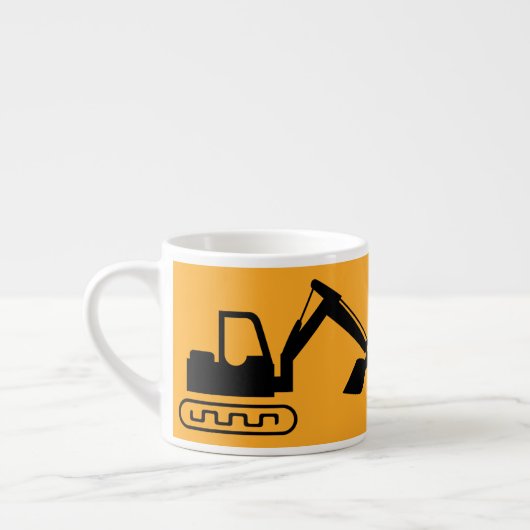 Crane Backhoe, Yellow Black, Worker Espresso Kop (Links)