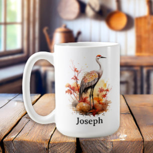 Crane Bird Autumn Wildlife Waterverf Koffiemok