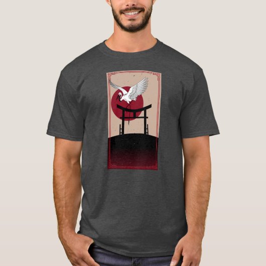 Crane Bird Retro 90 Style Japans T-shirt (Voorkant)