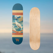 Crane Bird with Mountains and Fall Trees Japanese Skateboard