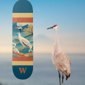 Crane Bird with Mountains and Fall Trees Japanese Skateboard