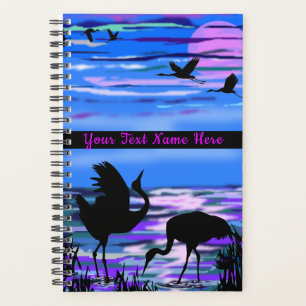 Crane Birds Sunset Lake Planner avec texte personn