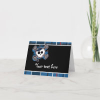 Crâne bleu de plaid et carte de remerciements de