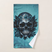 Crâne bleu foncé avec roses. (Serviette à main)