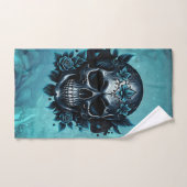 Crâne bleu foncé avec roses. (Serviette à main)