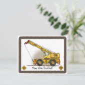 Crane Construction Kinder Party Invitation Kaart (Staand voorkant)