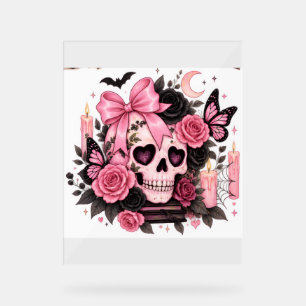 Crâne Coquette Gothique Ruban Rose Halloween