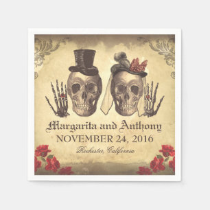 Crâne couple mariage gothique serviettes en papier