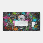 Crâne Cyber-Graffiti et Manettes Néon (tapis souri (Clavier et souris)