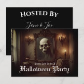 Crâne dans une peinture hantée Invitation Hallowee (Devant / Derrière)
