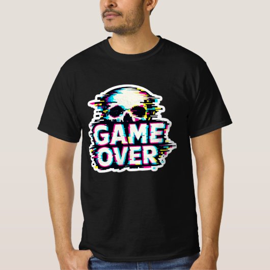 Crâne de Bug Game Over - T-Shirt de Jeu Rétro Cybe (Devant)