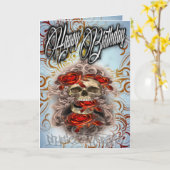 Crâne de carte d'anniversaire et rose (Fleur jaune)