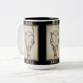 "Crâne de cerf", tasse noire et blanche (Devant gauche)