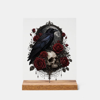 Crâne de corbeau gothique et décor d'art sombre de