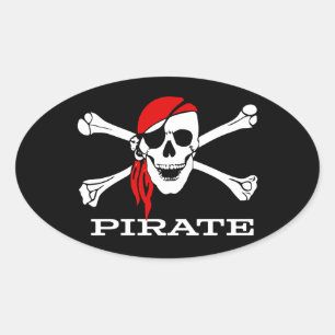 Crâne de pirate et autocollant ovale #1 d'os