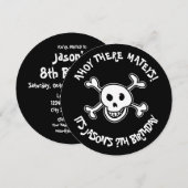 Crâne de pirate ronde invitations à la fête d'anni (Devant / Derrière)