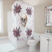 Crâne de rideau de douche gothique, Roses et Parti (En situation)