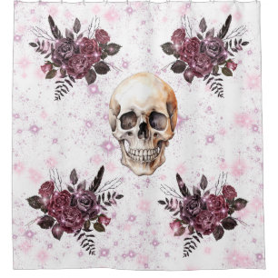 Crâne de rideau de douche gothique, Roses et Parti
