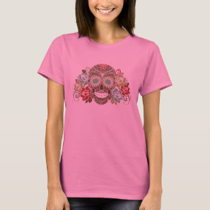 Crâne de sucre et T-shirt de roses