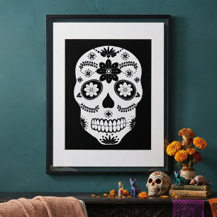 Crâne de sucre mexicain 2 Affiche noir et blanc