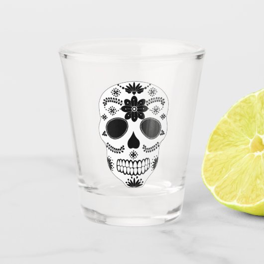 Crâne de sucre mexicain Noir et blanc verre de tir (Devant)