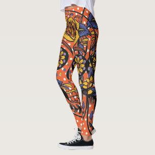 Crâne de sucre Orange Polka Pot Leggings
