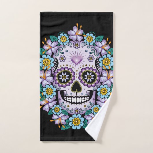 Crâne de sucre pourpre aux fleurs (Serviette à main)