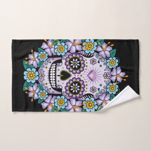 Crâne de sucre pourpre aux fleurs (Serviette à main)