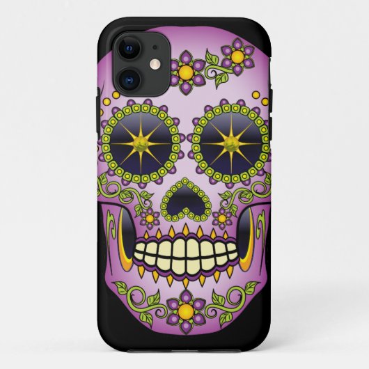 Crâne de sucre Purple Floral Coque-Mate coque ipho (Dos)