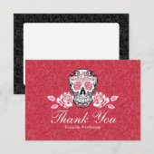 Crâne de sucre + Roses Carte de remerciement plate (Devant / Derrière)