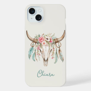 Crâne de vache floral aquarelle Boho