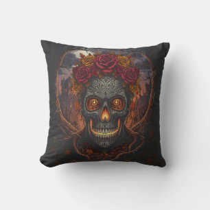 Crâne Día de los Muertos, oreiller à lancer gothiq