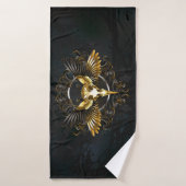 Crâne d'oiseau doré sur fond noir (Serviette de bain)