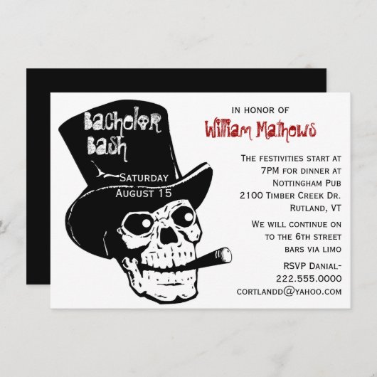 Crâne en haut Chapeau Bachelor Party Invitation (Devant / Derrière)