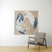 Crane en Japanse golfillustratie. Traditioneel Wandkleed (In Situ (horizontaal))