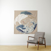 Crane en Japanse golfillustratie. Traditioneel Wandkleed (In situ)