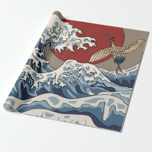 Crane en Japanse golfillustratie Traditionele C Cadeaupapier