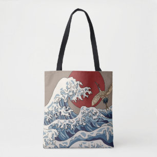 Crane en Japanse golfillustratie Traditionele C Draagtas