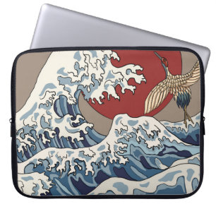 Crane en Japanse golfillustratie Traditionele C Laptop Sleeve